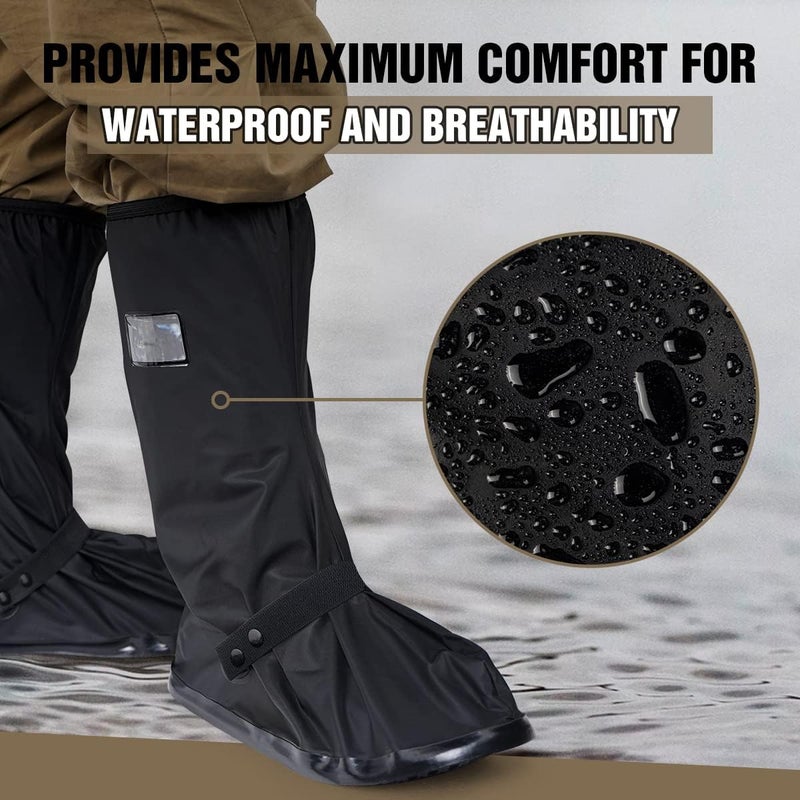 LYN Wild Gear： Waterproof Non-Slip Rain Boot Shoe Covers/Overshoes with Reflector&Zipper - Black, Reusable Foldable Insulation for Hunting Cycling Snow&Rainy Days - Image 4